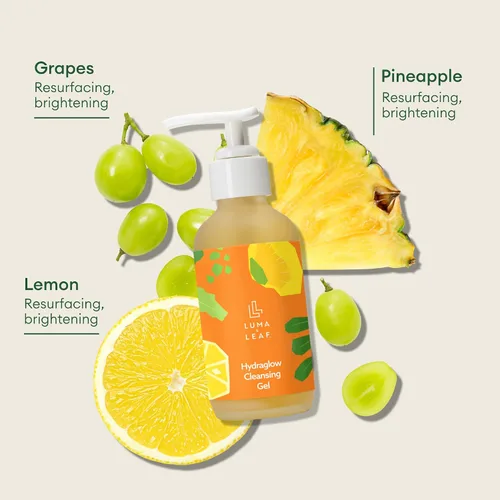 Vista 4 de Luma & Leaf Limpiador facial Brightening - Limpiador de gel exfoliante con vitamina C, enzima y ácido hialurónico, limpiador facial hidratante