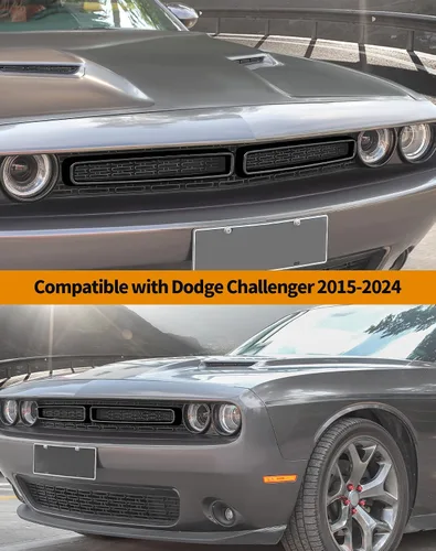 Vista 7 de Hoolcar Front Grille Radiator Grille Insert Cover Grillwork Trim Compatible with Dodge Challenger 2015-2025+, Exterior Accessories, Black, 2pcs Negro