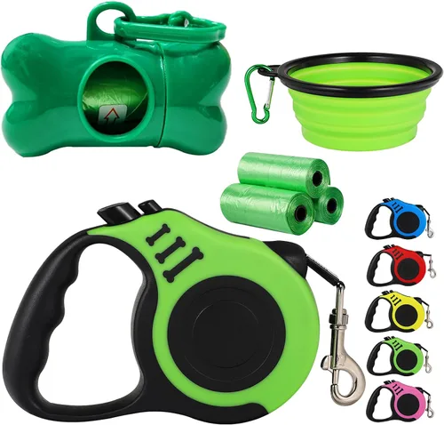 Vista 10 de Correa retráctil resistente para perros o gatos pequeños, cinta de nailon 360 sin enredos, mango antideslizante, con dispensador de bolsas de basura