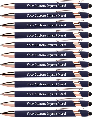 Vista 13 de ExpressDesigns™ - Bolígrafos personalizados de alta calidad de oro rosa con lápiz capacitivo Acento rosa Bolígrafos personalizados con nombre
