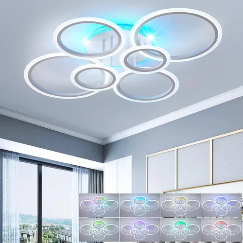 Vista 13 de STCH Ceiling Lighting Fixtures, Lampara de Techo RGB, Remote & App Control D1-Dimmable light ring+RGB light-black