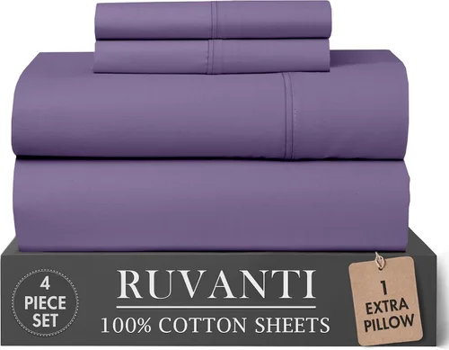 Vista 41 de RUVANTI 4 piezas de sábanas de algodón - 100% algodón natural suave, ligero y transpirable, sábanas de percal crujiente, juego de sábanas Botanica