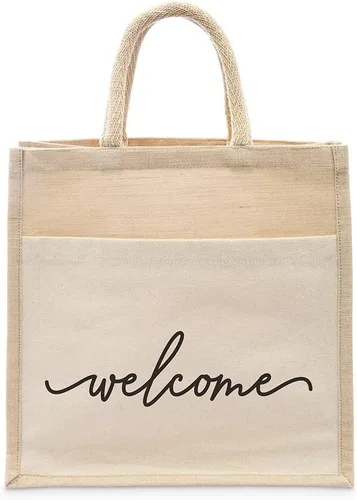 Vista 8 de WEDDINGSTAR Bolso de asas tejido medio personalizado de yute con bolsillo