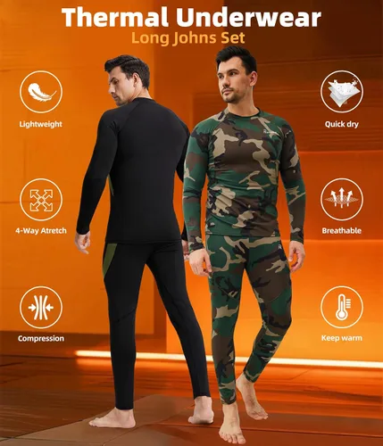 Vista 3 de romision 2 Pack Thermal Underwear for Men Long Johns Fleece Lined Hunting Gear Bottom Top Set Base Layer Cold Weather XS-4XL
