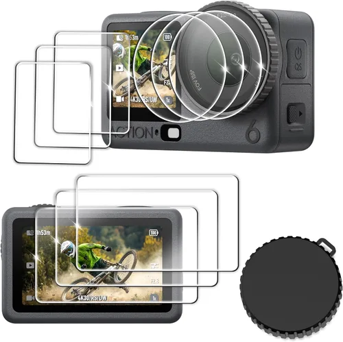 Vista 10 de FiTSTILL Protector de pantalla de vidrio templado con tapa de lente de silicona para DJI Osmo Action 4, dureza Ultra HD 9H, resistente a
