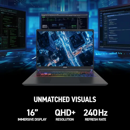 Vista 4 de msi Portátil para juegos Vector 16 HX AI, 16 pulgadas QHD+ IPS 240Hz, procesador AMD Ryzen 9-8940HX, GeForce RTX 5070 Ti, retroiluminación RGB