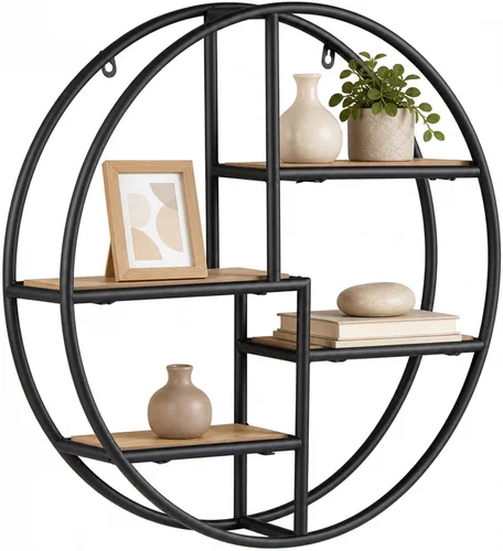 Vista 11 de Tangkula Estante hexagonal de pared, estantería geométrica de 3 niveles con 4 ganchos en forma de S y marco de metal resistente, estante