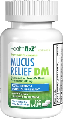 Vista 10 de HealthA2Z® Alivio de la mucosidad DM Dextrometorfano HBr 20 mg Guaifenesina 400mg Sin benceno Tos, liberación inmediata, sin recubrimiento