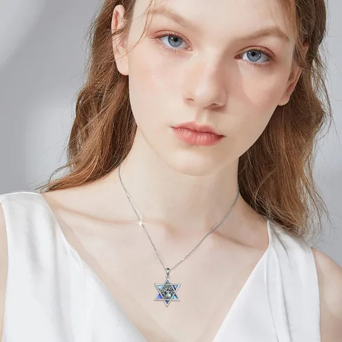 Vista 48 de YFN Collar de estrella de David de plata de ley, concha de abulón, árbol de la vida, joyería judía, regalos para mujeres y hombres