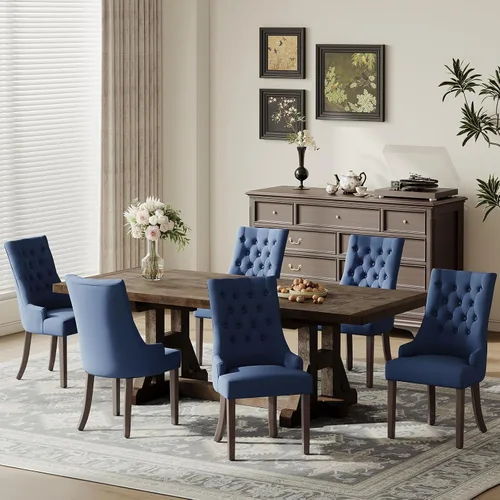Vista 10 de COLAMY Wingback Tufted Dining Chairs Set of 2, Beige Upholstered Dining Room Chairs with Wood Legs, Kitchen Chairs for Home Kitchen