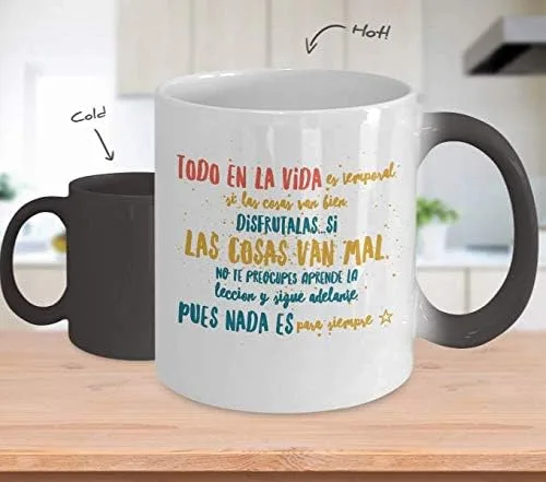 Vista 2 de Taza Cafe VIDA Vaso, taza de café divertidas, tazas personalizadas, taza de café inspiradoras, taza con mensajes positivos.