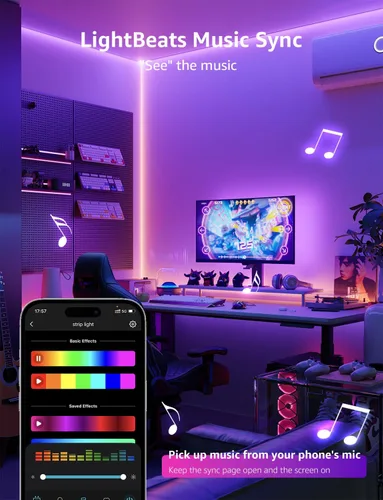 Vista 6 de Lepro SE1 AI - Tira de luces LED inteligentes – Tiras de luz RGB que cambian de color de 16.4 pies con control de aplicación, iluminación generada