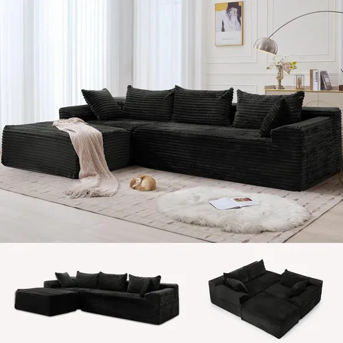 Vista 14 de Korser Sofás deshuesados para sala de estar, sofá de nube seccional con otomano, sofá en forma de L con asiento profundo de pana mullido y cómodo