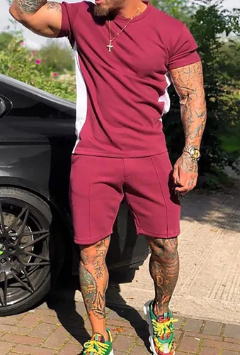 Vista 3 de TZIISOA Conjunto deportivo de verano para hombre, conjunto de 2 piezas, camiseta de manga corta y pantalones cortos, elegante conjunto deportivo