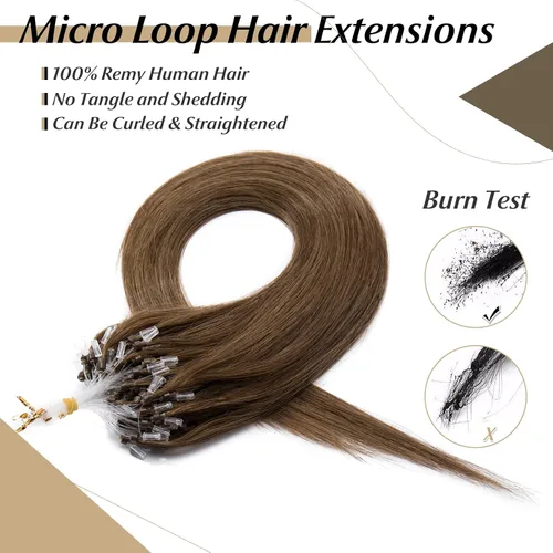 Vista 39 de SEGO Extensiones de cabello humano con micro cuentas, extensiones de cabello humano con micro bucle, lacio, natural, fusión fría, 1.76 oz/paquete