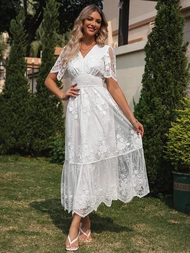 Vista 4 de BerryGo Vestido de noche de lentejuelas para mujer, bordado floral, manga corta, boda, fiesta, graduación, para madre de la novia