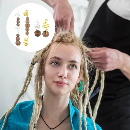 Vista 5 de SUPERFINDINGS Juego de 24 piezas de joyería para el cabello para trenzas, cuentas de vidrio color marrón rosa, dijes para el cabello, accesorios