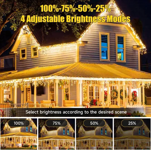 Vista 5 de Luces de Navidad con 8 modos de iluminación, 200 luces LED de 66 pies con control remoto, cadena de luces recargables para exteriores, decoraciones
