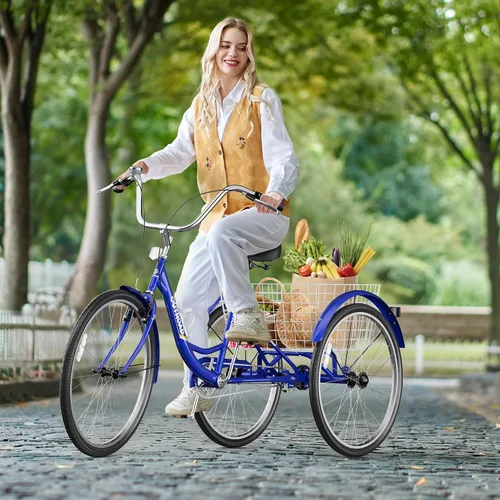 Vista 9 de Betterland Triciclo para adultos de 24/26 pulgadas, triciclo cómodo con canasta grande, bicicleta de crucero estable de 3 ruedas para compras