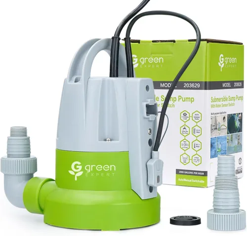 Vista 8 de Green Expert - Kit de bomba sumergible de sumidero de 1/3 HP con manguera de descarga plana de 25 pies, bomba con manguera, sensor de agua, bomba