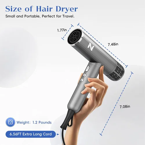 Vista 7 de Natrial Secador de Pelo Iónico Profesional con Difusor para Cabello Rizado, Secador de 1600W y 110000 RPM de Alta Velocidad para Mujeres, Secado