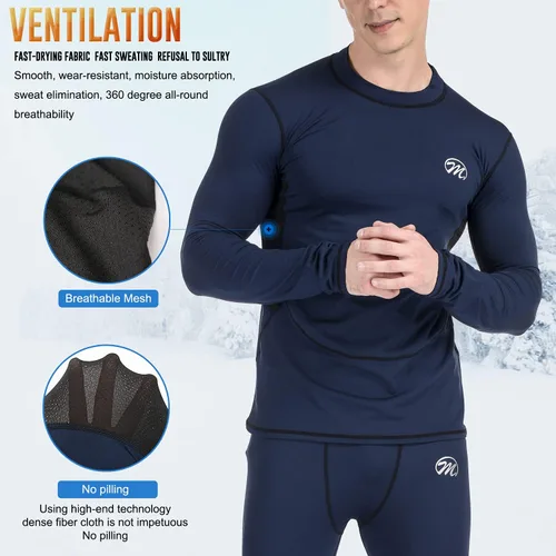Vista 2 de MeetHoo Conjunto de ropa interior térmica para hombre, capa base de compresión, ropa de invierno con forro polar largo, ropa de correr y esquiar