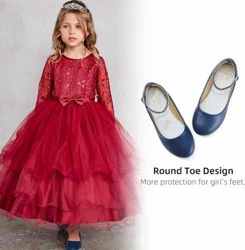 Vista 4 de Zapatos de vestir para niñas, zapatos planos para niñas pequeñas y grandes