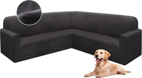 Vista 18 de HDCAXKJ Fundas de sofá seccional de esquina de terciopelo elástico en forma de L, juego de fundas deslizantes suaves y gruesas en forma de U