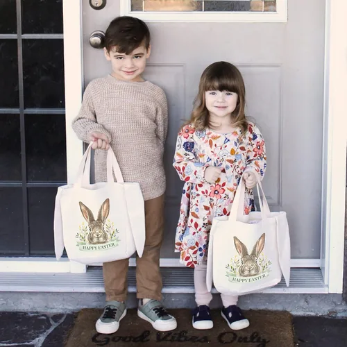 Vista 2 de Weddingstar Bolso de asas personalizable de la cesta de Pascua de la tela de la lona con las orejas, Bunny Rabbit