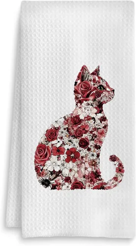 Vista 11 de Toalla de cocina con gato floral, toalla de mano con gato floral para decoración de baño, toalla de té para platos de cocina con gatito