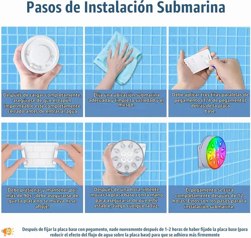 Vista 9 de Luces de piscina para piscina sobre el suelo, luces LED sumergibles recargables subacuáticas con control remoto, IP68 impermeable, luz de piscina
