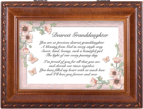 Vista 2 de Cottage Garden Dearest Granddaughter So Precious Woodgrain Rope Trim Jewelry Music Box Plays You are My Sunshine