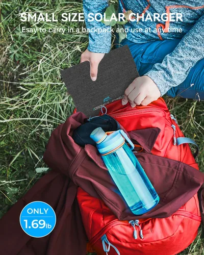 Vista 7 de Ecosonique - Cargador solar portátil de 30 W, paneles solares plegables con USB C USB A ETFE impermeable para camping senderismo compatible