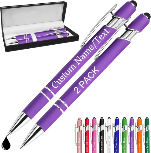 Vista 30 de Bolígrafos personalizados con nombre, paquete de 10 bolígrafos personalizados a granel, bolígrafo de tinta negra grabada con punta de lápiz óptico