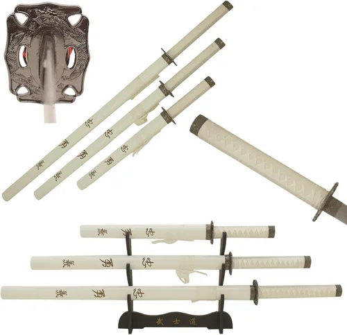 Vista 9 de Snake Eye Tactical Juego de katana samurái de 3 piezas con diseño de dragón de dos tonos