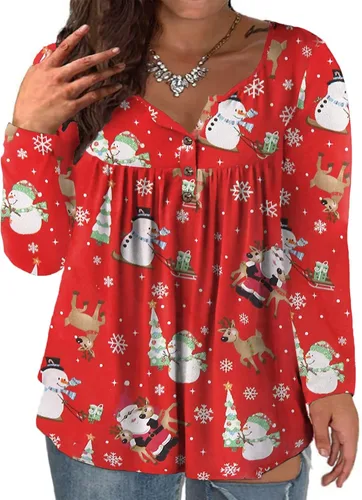 Vista 18 de VISLILY - Camisas tipo túnica de mujer, de manga larga, estilo Henley, talla plus, blusas con botones y plisadas 01_ negro