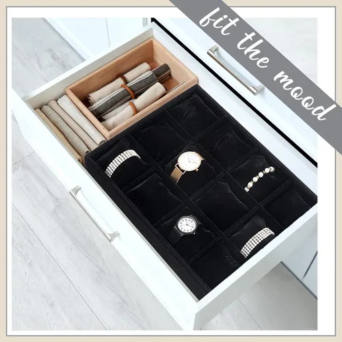 Vista 5 de Henoyso Bandeja de terciopelo para relojes, organizador de joyas, 12 cuadrículas, apilable, organizador de relojes, pulsera, soporte para exhibición
