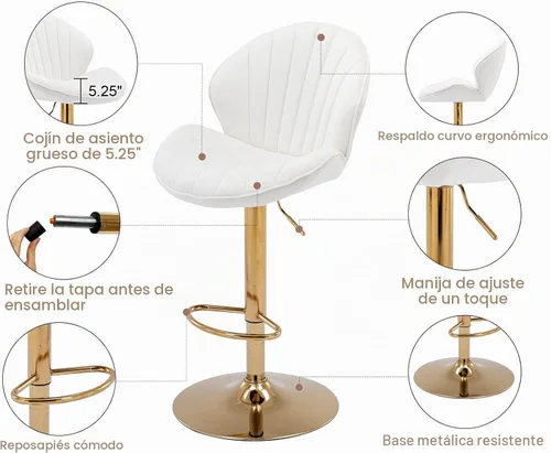 Vista 5 de Shunzhi Juego de 2 taburetes de bar giratorios modernos, taburetes de bar Beige