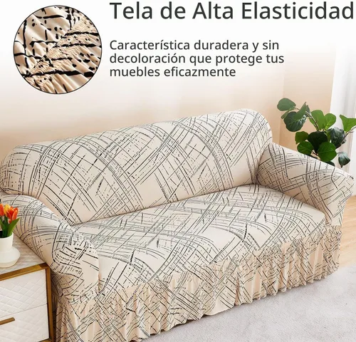 Vista 3 de Funda estampada para sofá biplaza de fácil ajuste, antideslizante, lavable, elástica, protector de muebles moderno, a la moda, línea beige