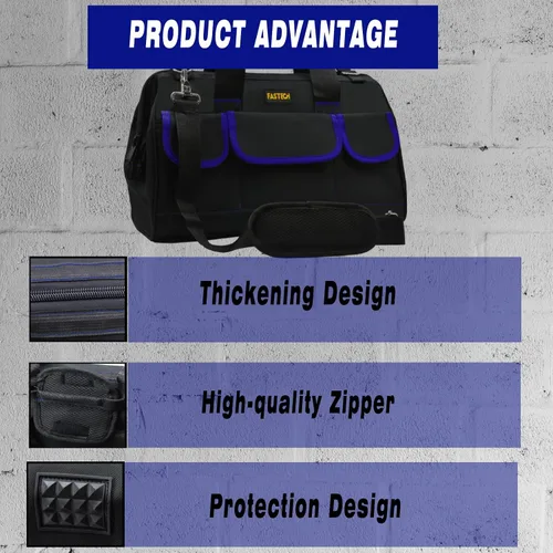 Vista 3 de FASTECH Bolsa de herramientas de 20 pulgadas, bolsa de herramientas grande, impermeable, kit de herramientas de boca ancha, organizador de bolsa