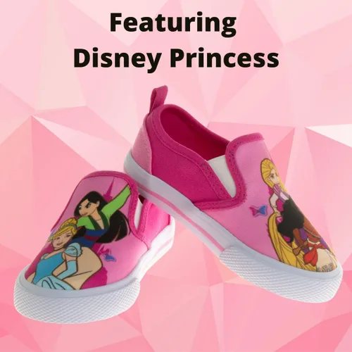 Vista 3 de Disney Minnie Mouse, Elsa Frozen, zapatos de princesa para niñas y niños pequeños, mocasín de personaje, parte superior baja, tenis casuales de lona