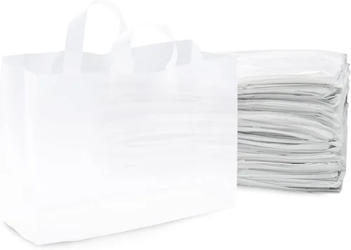Vista 11 de Prime Line Packaging Bolsas de regalo esmeriladas con asas, 10 x 5 x 13 Blanco