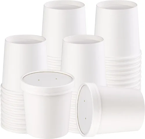 Vista 12 de Paquete de 25 recipientes de sopa de 8 onzas con tapas, taza de sopa de papel desechable, recipientes de papel para alimentos con tapas, recipiente