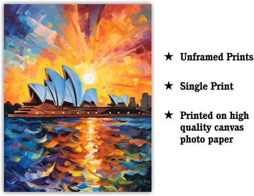 Vista 2 de Bestbuddy Pet 11X14 noche estrellada sin marco Ópera de Sydney Australia Skyline Landmark World Travel pintura al óleo impresión artística póster