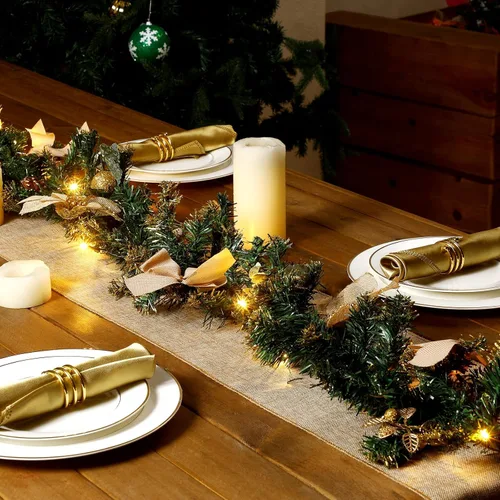 Vista 3 de Ceenna 2 guirnaldas de Navidad de 6 pies con luces, guirnalda artificial preiluminada de Navidad con bayas de pino, decoración de chimenea