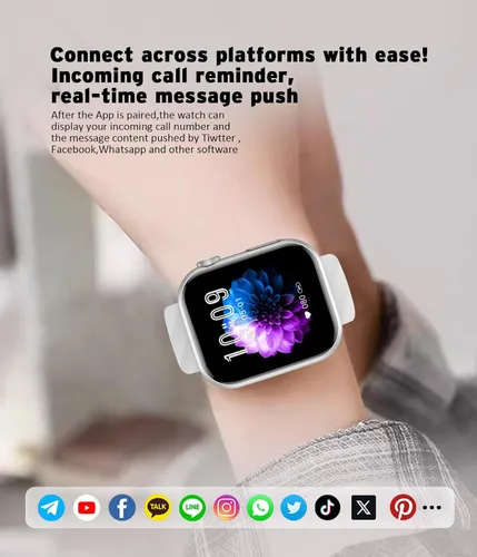 Vista 3 de Advanced Health Fitness - Reloj inteligente con Bluetooth, pantalla táctil HD de 1.97 pulgadas, control del estrés del sueño, frecuencia cardíaca