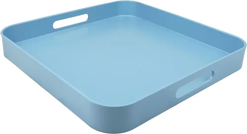Vista 10 de Bandeja azul para mesa de café, bandeja decorativa rectangular de plástico con asas para entretenimiento, patio al aire libre, sala de estar