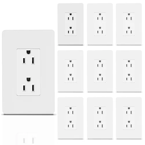 Vista 12 de ThunderWay Toma de corriente decoradora con placa de pared, toma eléctrica no resistente a manipulaciones, 15 amperios/125 V, autoconectada