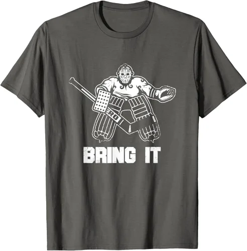 Vista 97 de Divertida camiseta gráfica de ropa de portero de hockey sobre hielo, Negro, S
