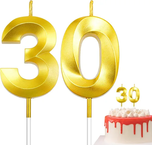 Vista 27 de Velas de 10º cumpleaños de oro champán - Velas de 10 números para decoración de pasteles